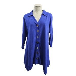 SOFT‎ SURROUNDINGS Danielle Button Top Sharkbite Blouse Shirt Women's M Purple